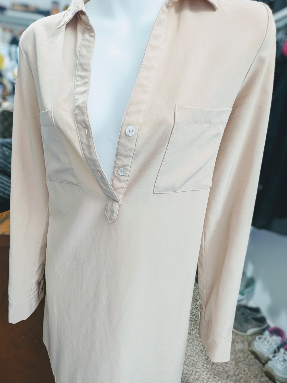 Love Tree Beige Long Sleeve Shirt Dress